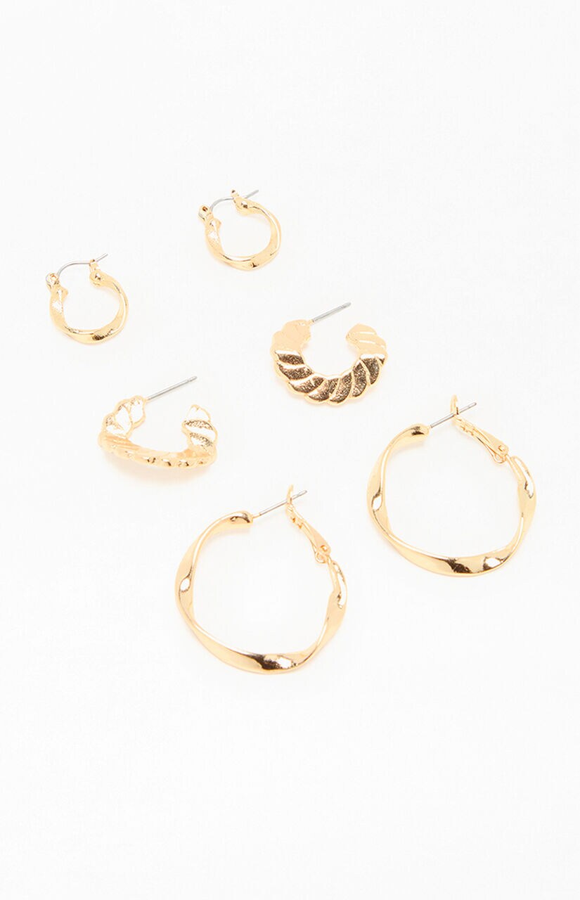 3 Pack Gold Textured Hoop Earrings