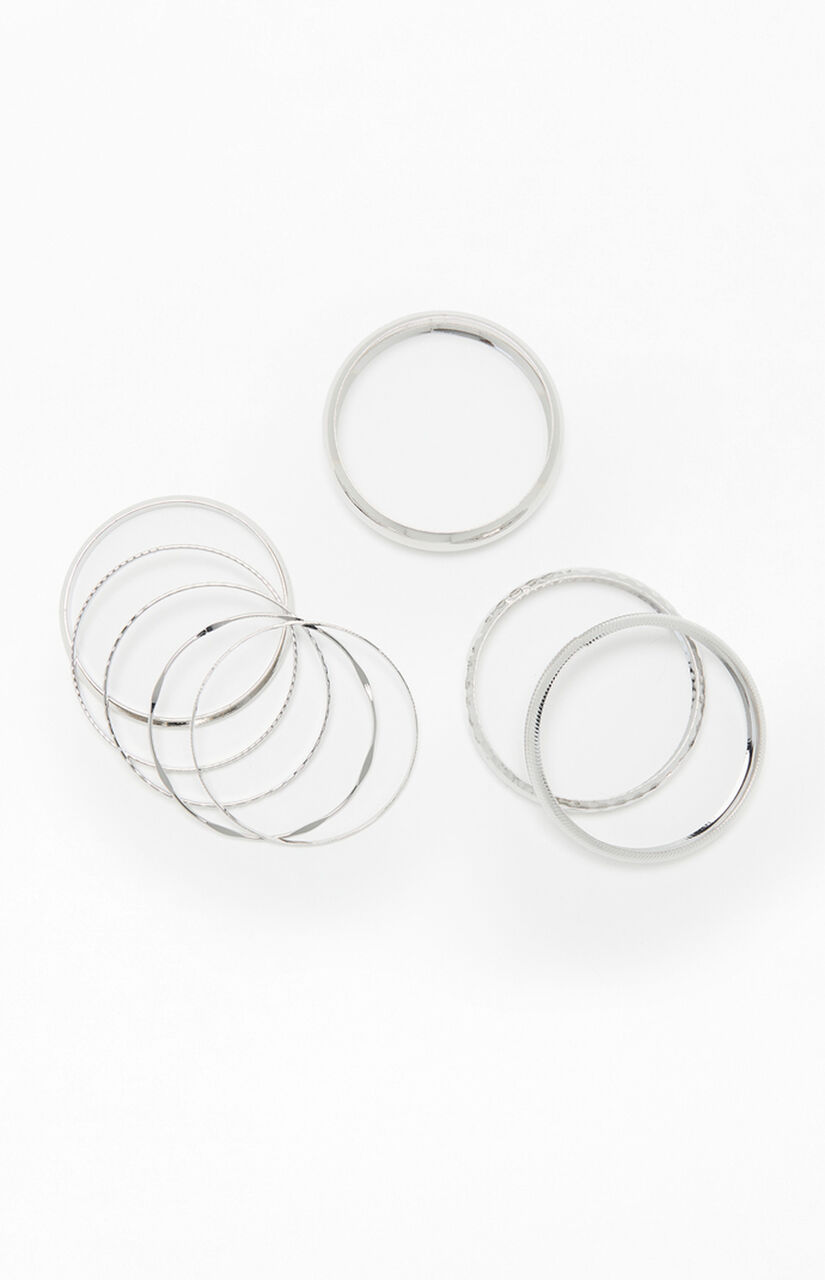 8 Pack Silver Mega Metal Stacked Bangles