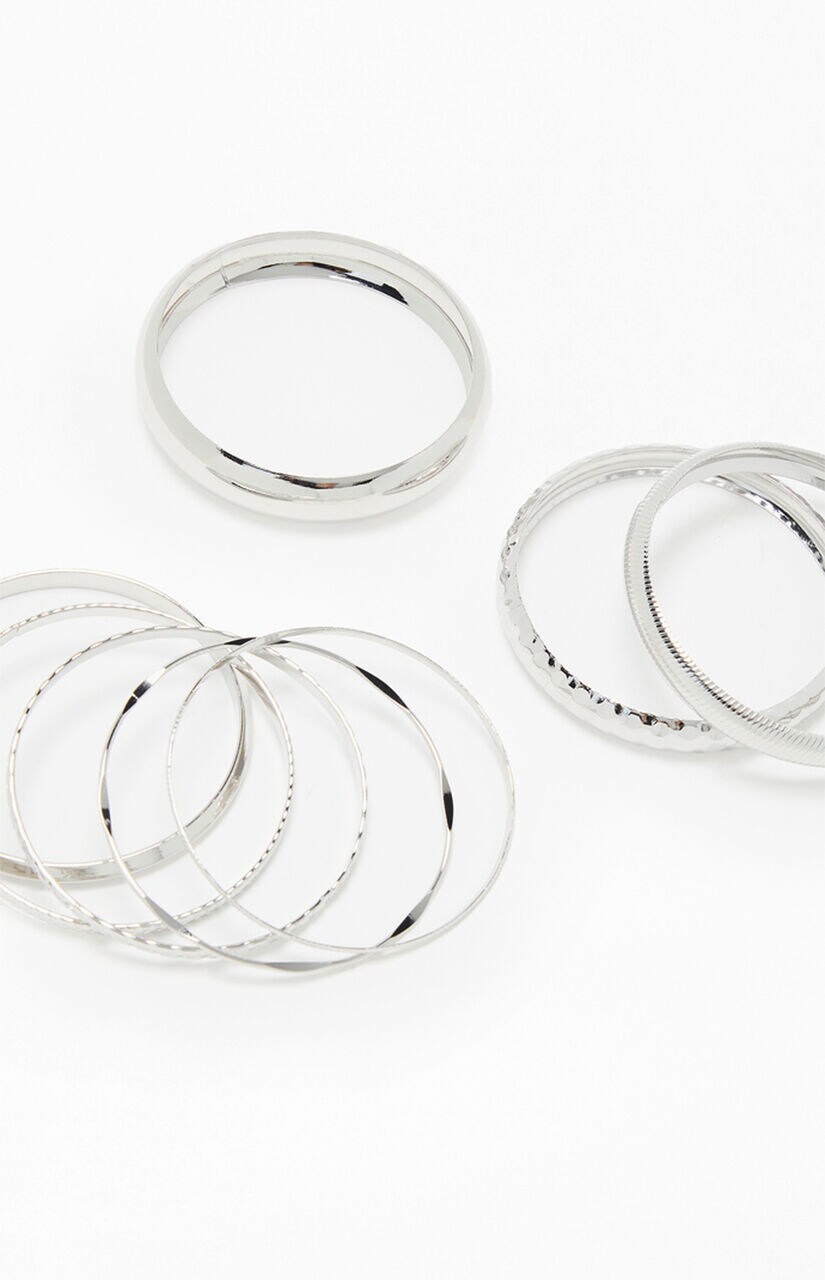 8 Pack Silver Mega Metal Stacked Bangles