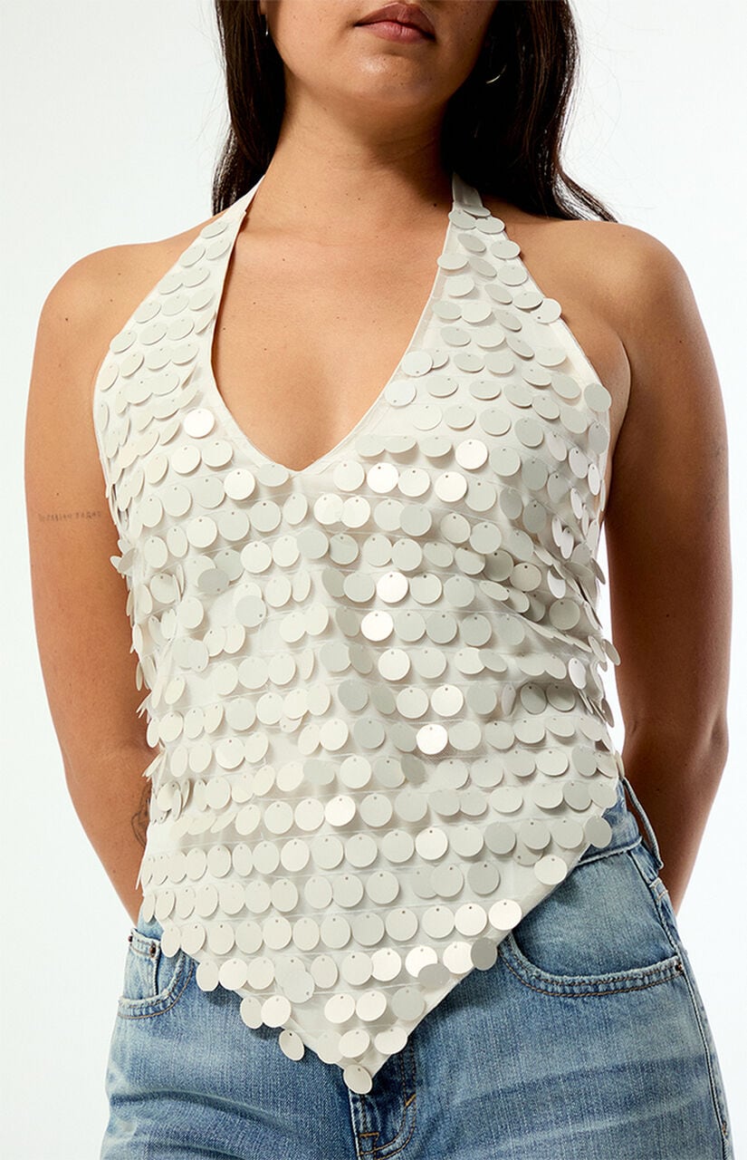 Lola Sequin Open Back Halter Top