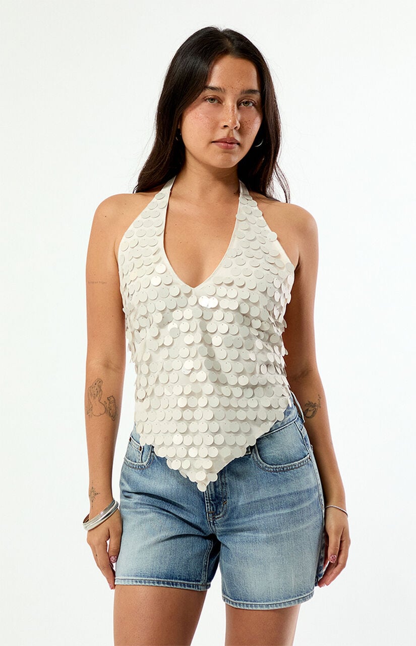 Lola Sequin Open Back Halter Top