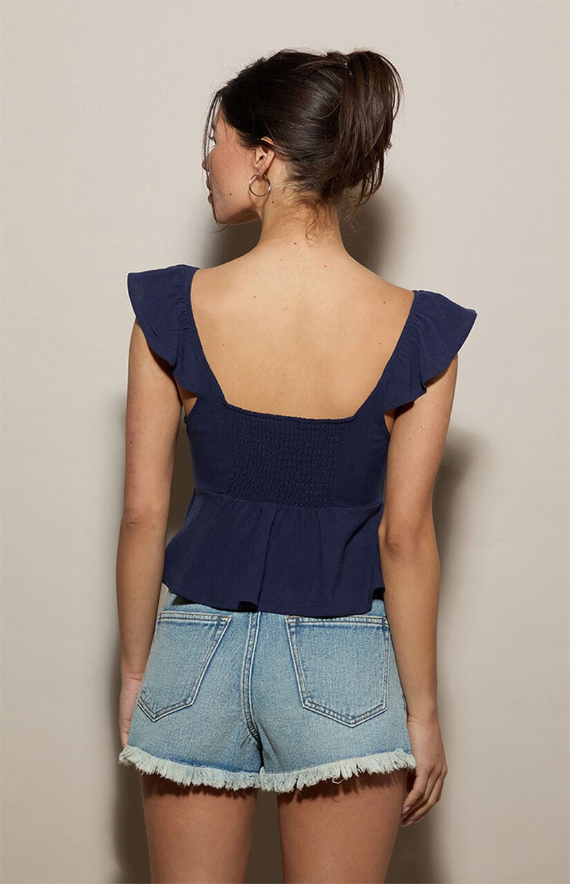 Keyhole Linen Babydoll Top