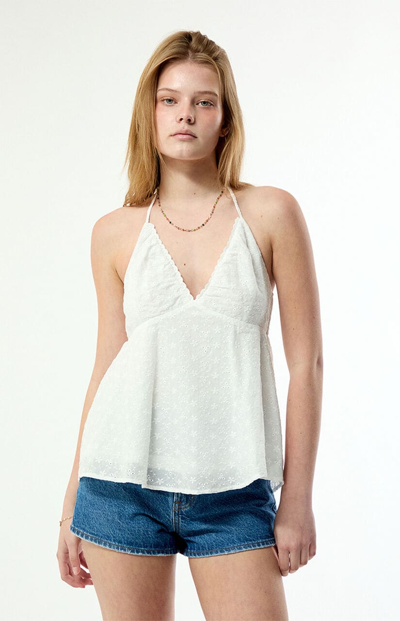 Julie Eyelet Halter Babydoll Top