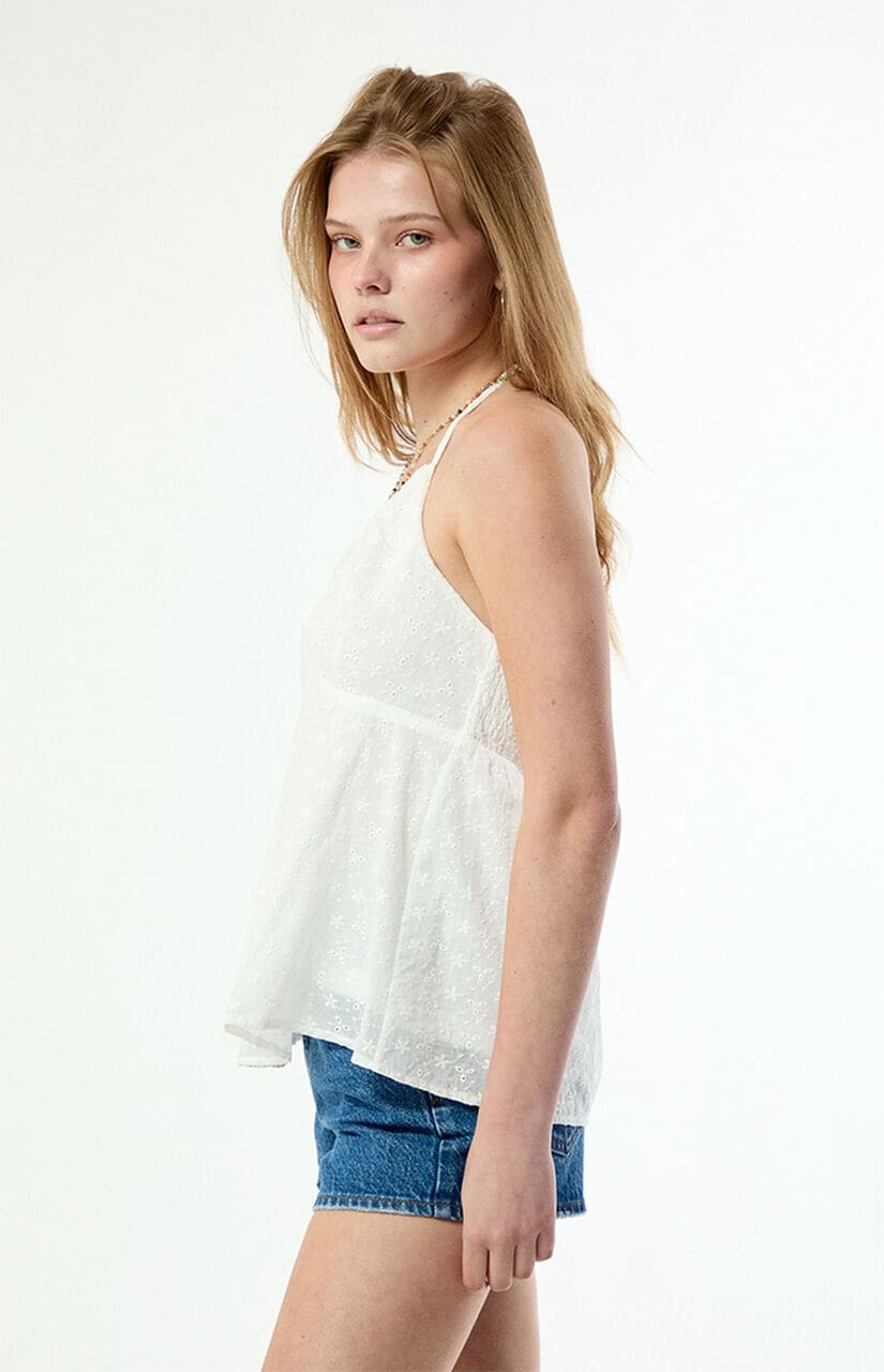 Julie Eyelet Halter Babydoll Top