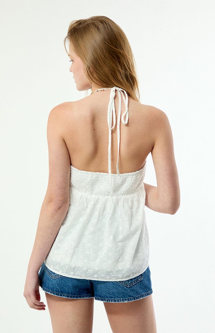 Julie Eyelet Halter Babydoll Top
