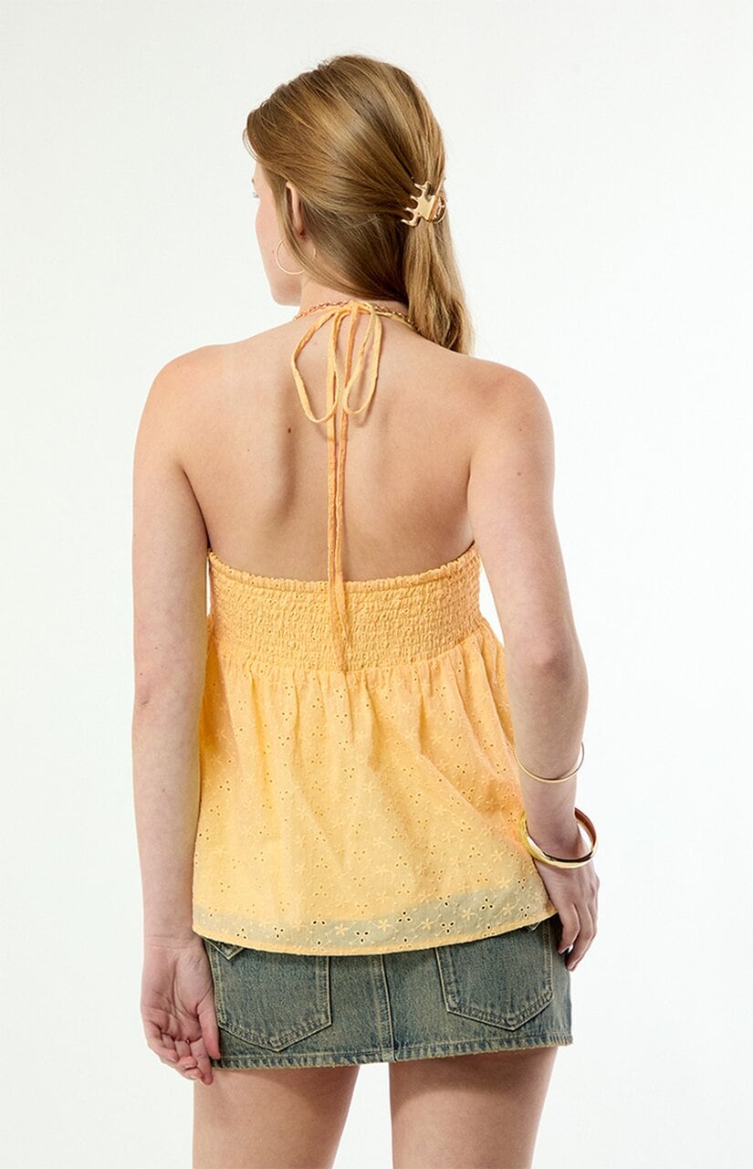 Julie Eyelet Halter Babydoll Top