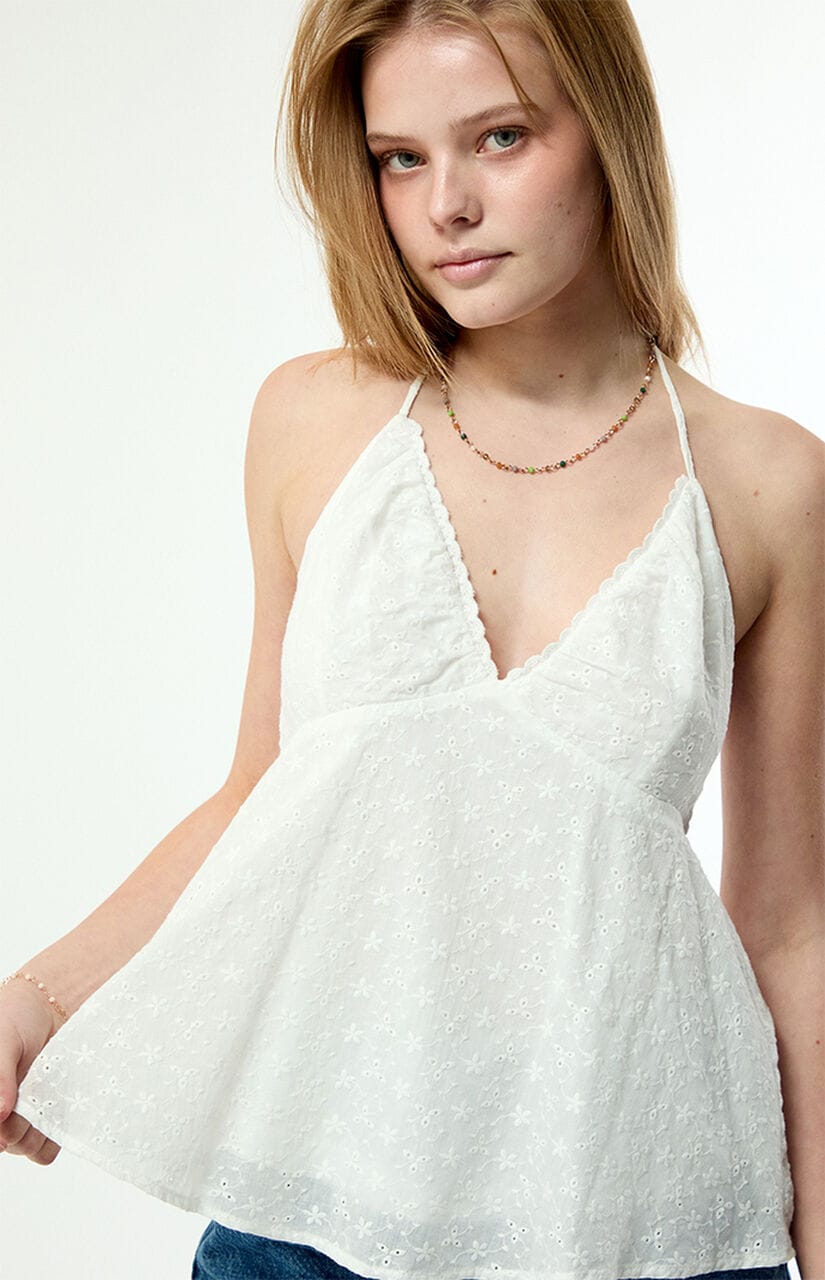 Julie Eyelet Halter Babydoll Top