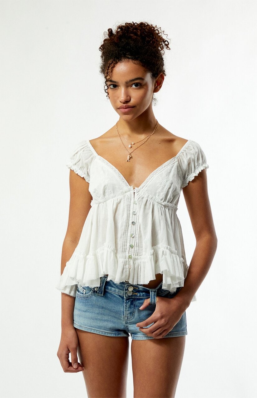 Ellie Lace Trim Button Front Top