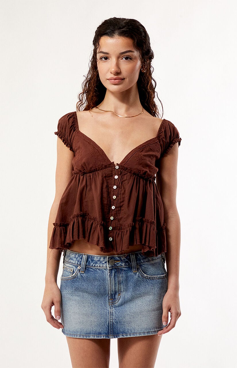 Ellie Lace Trim Button Front Top