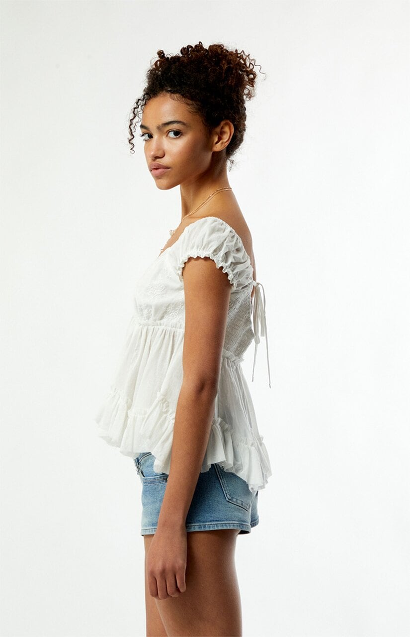 Ellie Lace Trim Button Front Top