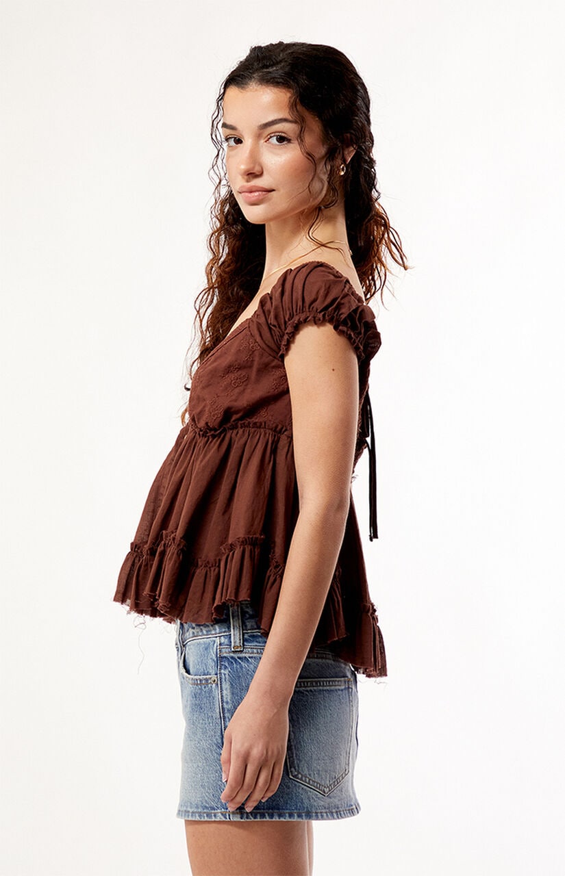 Ellie Lace Trim Button Front Top