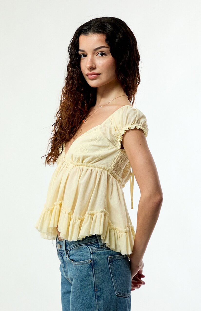 Ellie Lace Trim Button Front Top