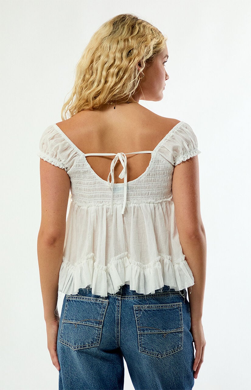 Ellie Lace Trim Button Front Top