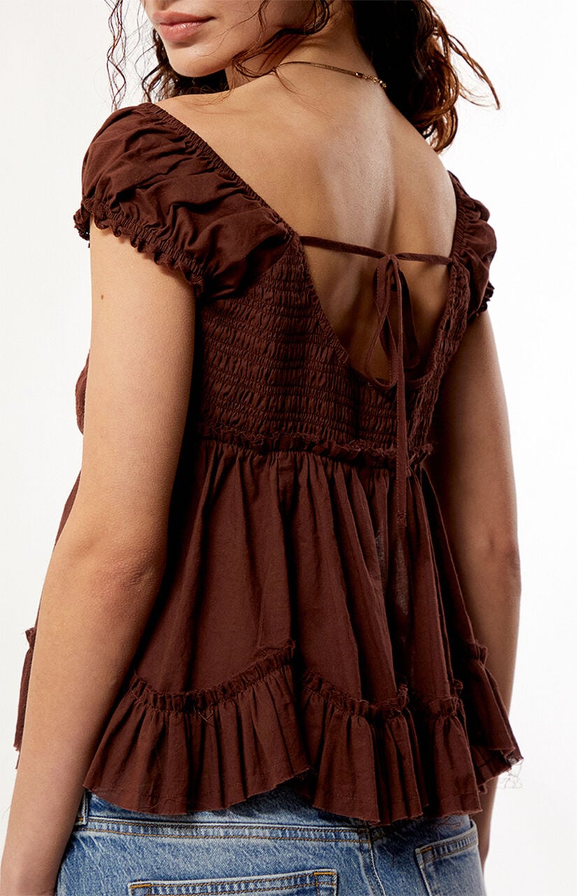 Ellie Lace Trim Button Front Top