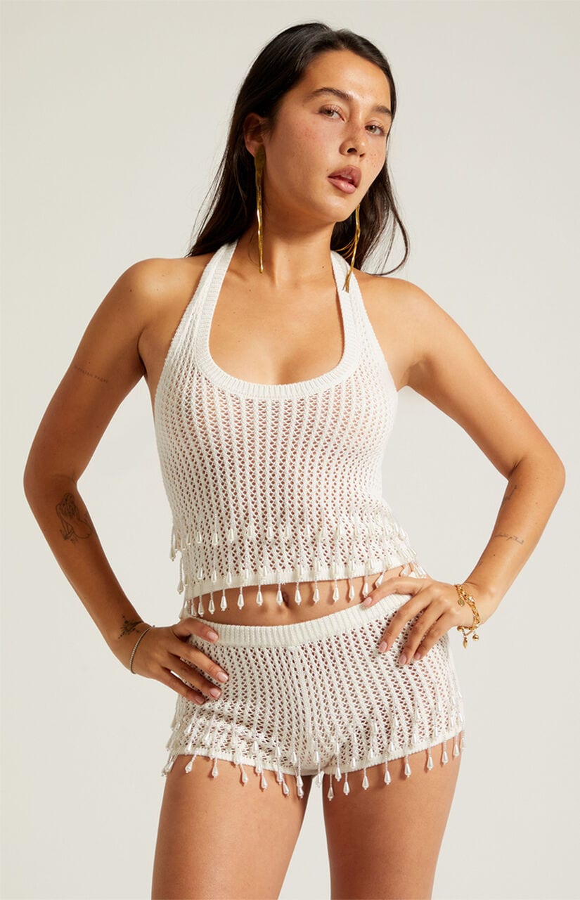 Alana Pearl Crochet Sweater Tank Top