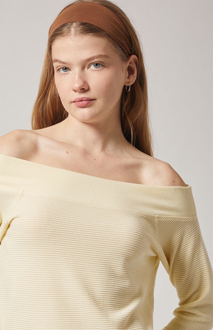 Active Aspen Waffle Knit Off-The-Shoulder Sweatshirt