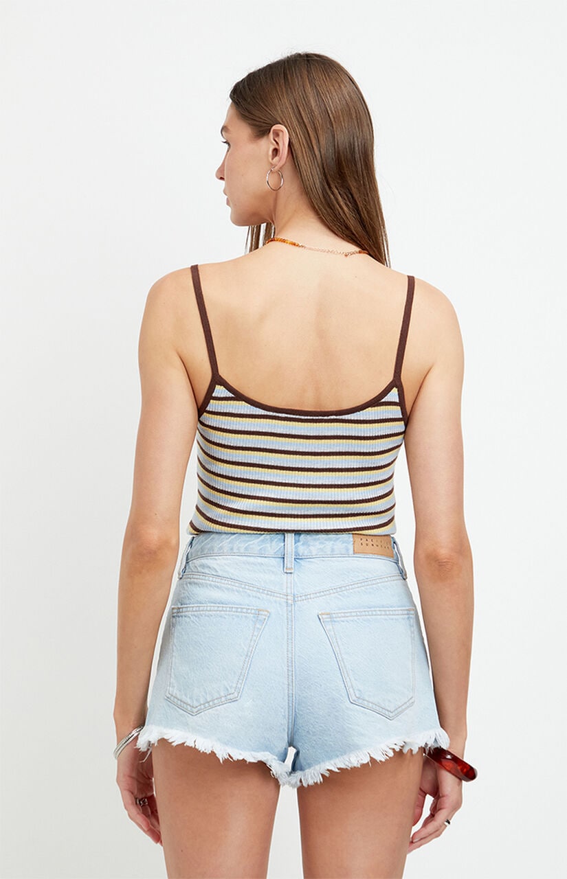 Ivy High Waisted Festival Jean Shorts Ripped Button Fly Light Blue