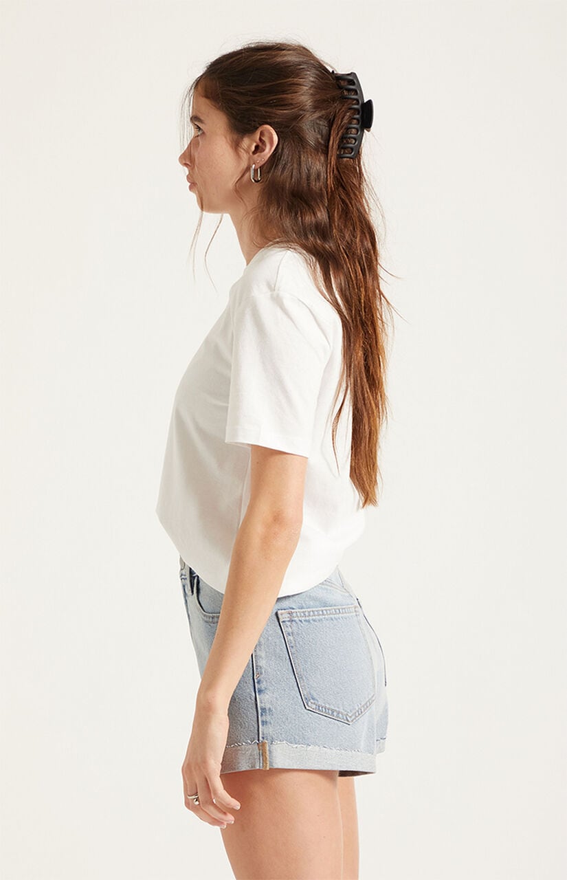 Ivy High Waisted Festival Jean Shorts Roll Cuff Light Blue