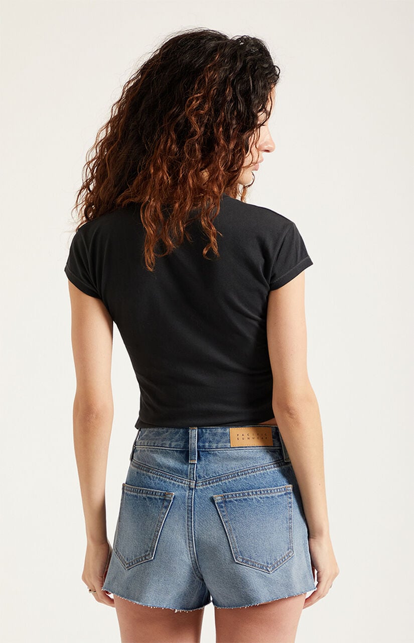 Ivy High Waisted Festival Jean Shorts Raw Cut Light Blue