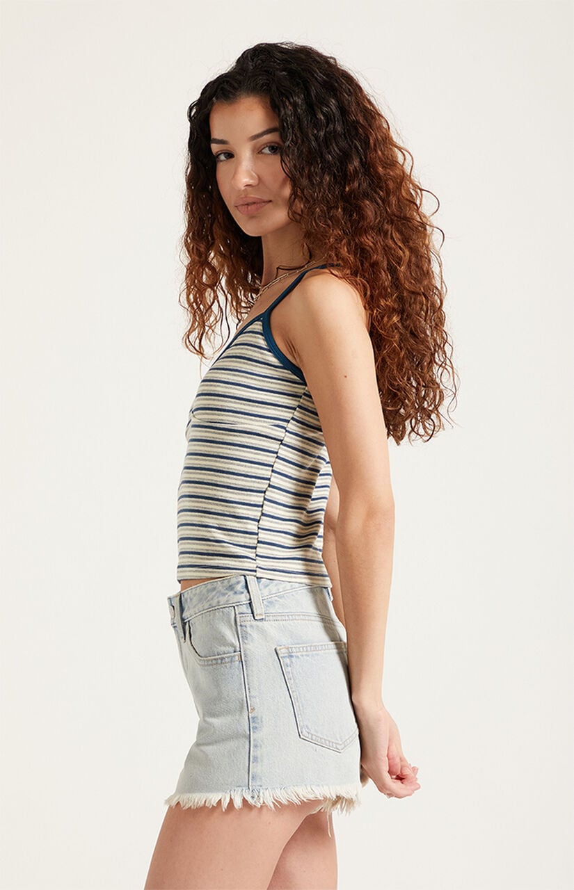 Ivy High Waisted Festival Jean Shorts Frayed Light Blue