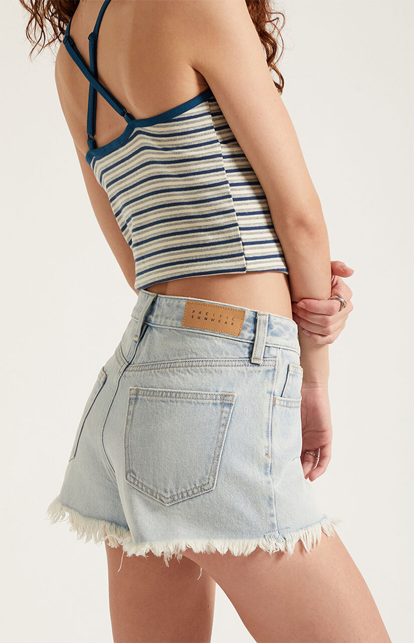 Ivy High Waisted Festival Jean Shorts Frayed Light Blue