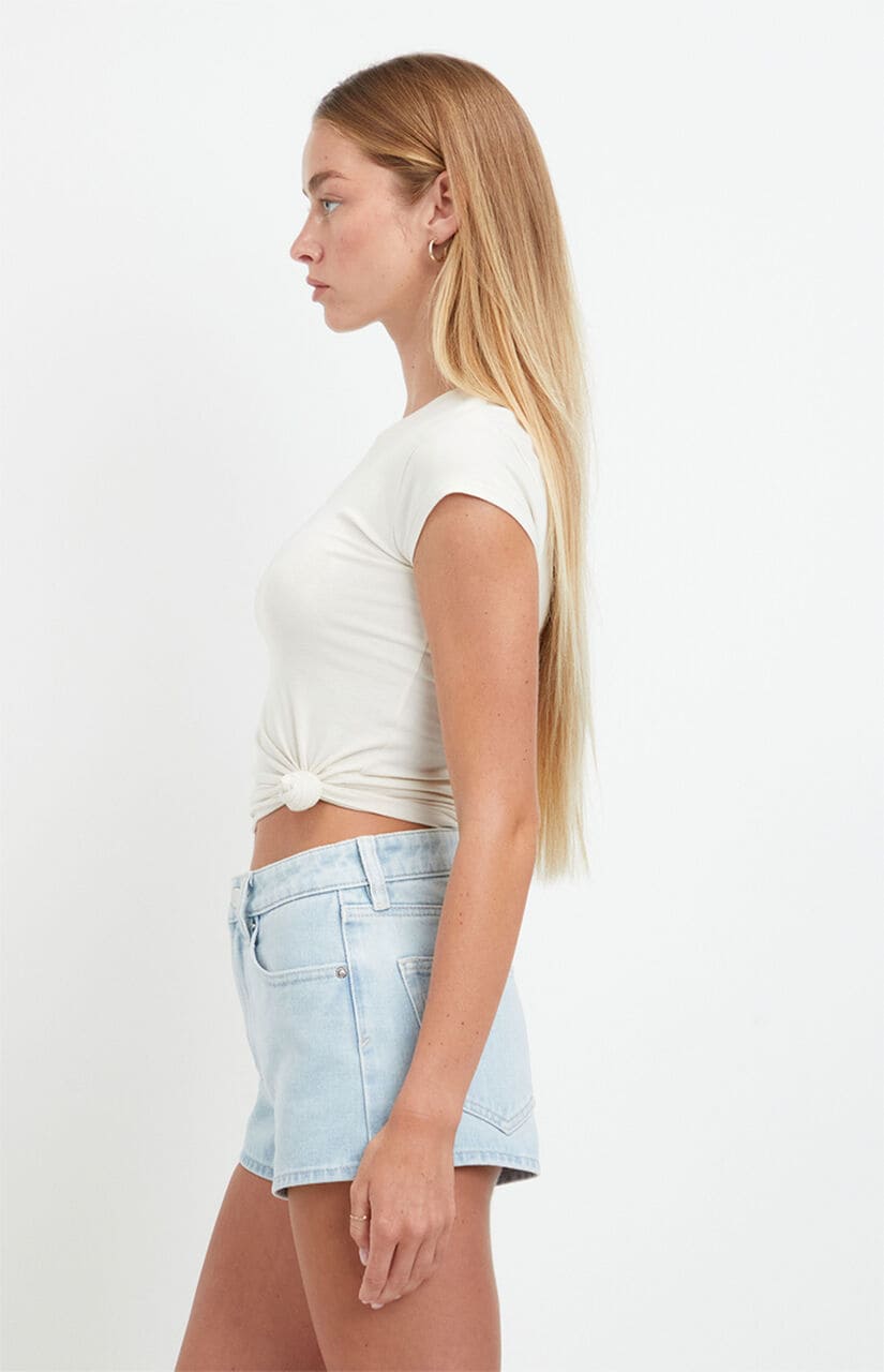 Ivy High Waisted Festival Jean Shorts Zip Fly Light Blue