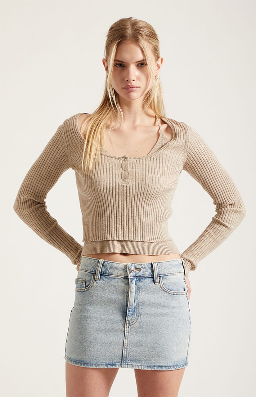 Bella Stretch Light Indigo Mid Rise Jean Mini Skirt