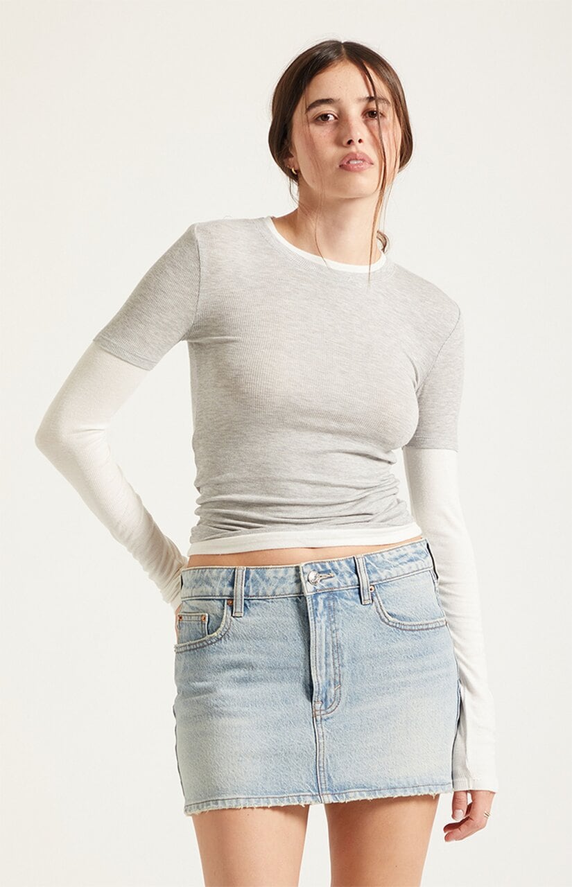 Bella Stretch Light Indigo Mid Rise Jean Mini Skirt