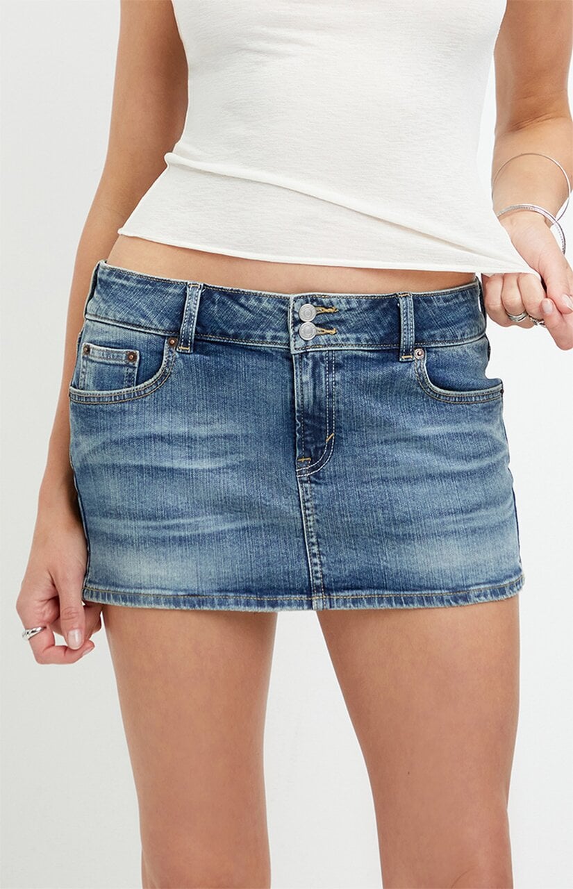 Piper Stretch Whisker Medium Blue Jean Micro Mini Skirt