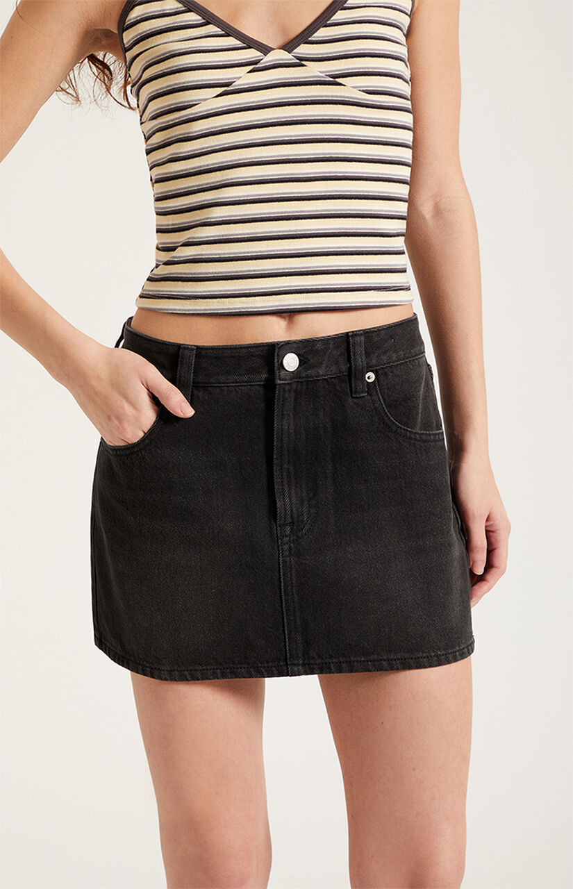 Bella Black Mid Rise Jean Mini Skirt