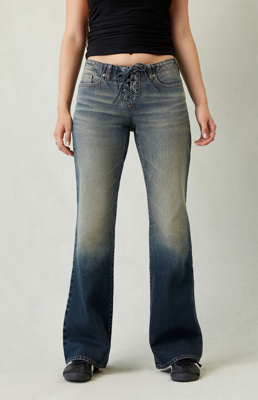 Jade Low Rise Bootcut Jeans Lace-Up Dark Blue