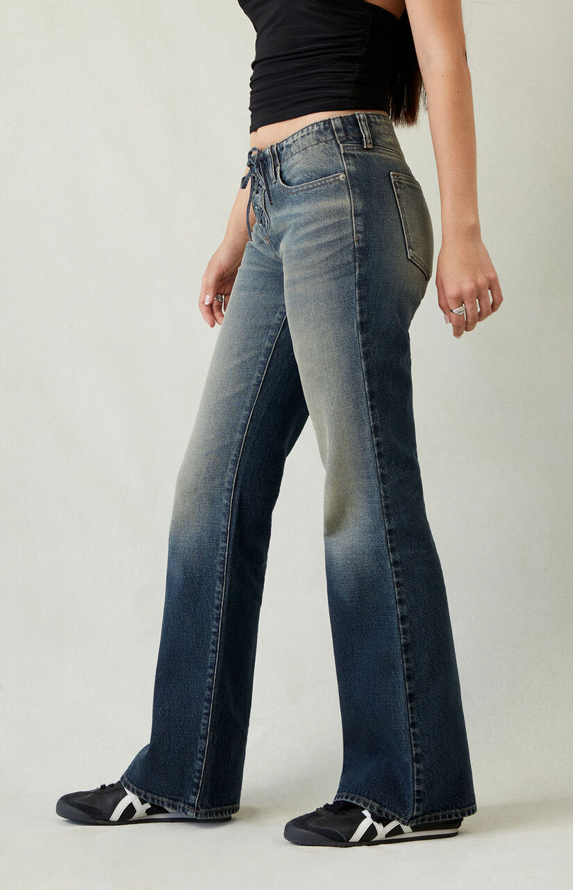 Jade Low Rise Bootcut Jeans Lace-Up Dark Blue