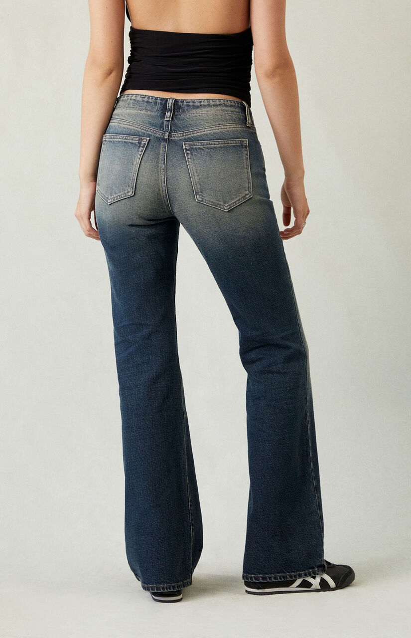 Jade Low Rise Bootcut Jeans Lace-Up Dark Blue