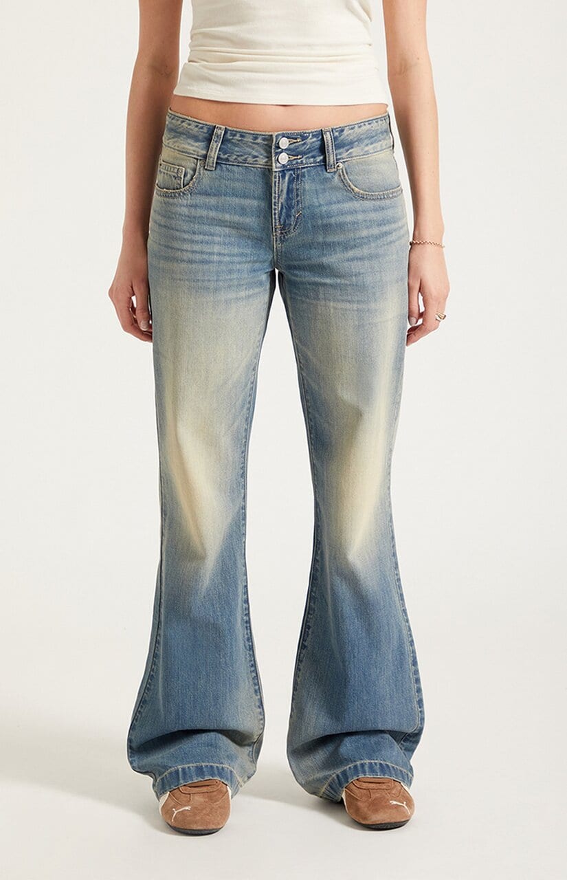 Jade Low Rise Bootcut Jeans Button Pocket Light Blue