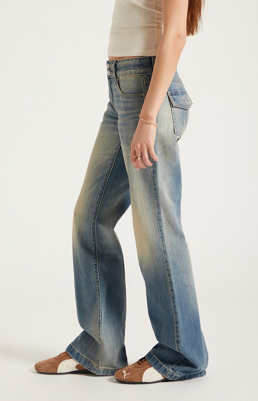 Jade Low Rise Bootcut Jeans Button Pocket Light Blue