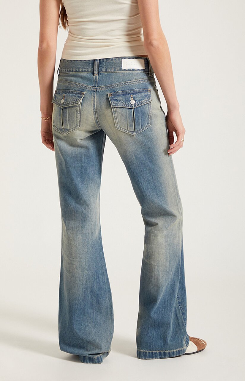 Jade Low Rise Bootcut Jeans Button Pocket Light Blue