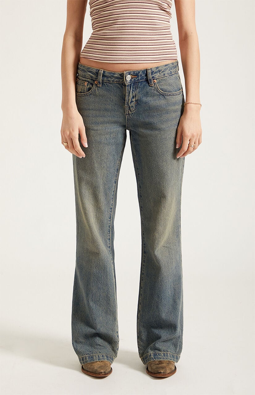 Jade Low Rise Bootcut Jeans Button Pocket Dark Blue