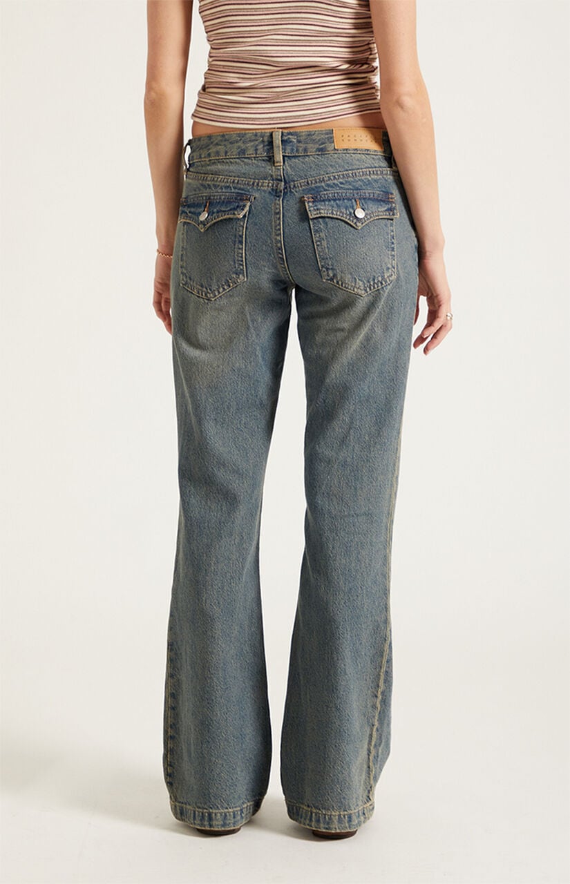 Jade Low Rise Bootcut Jeans Button Pocket Dark Blue