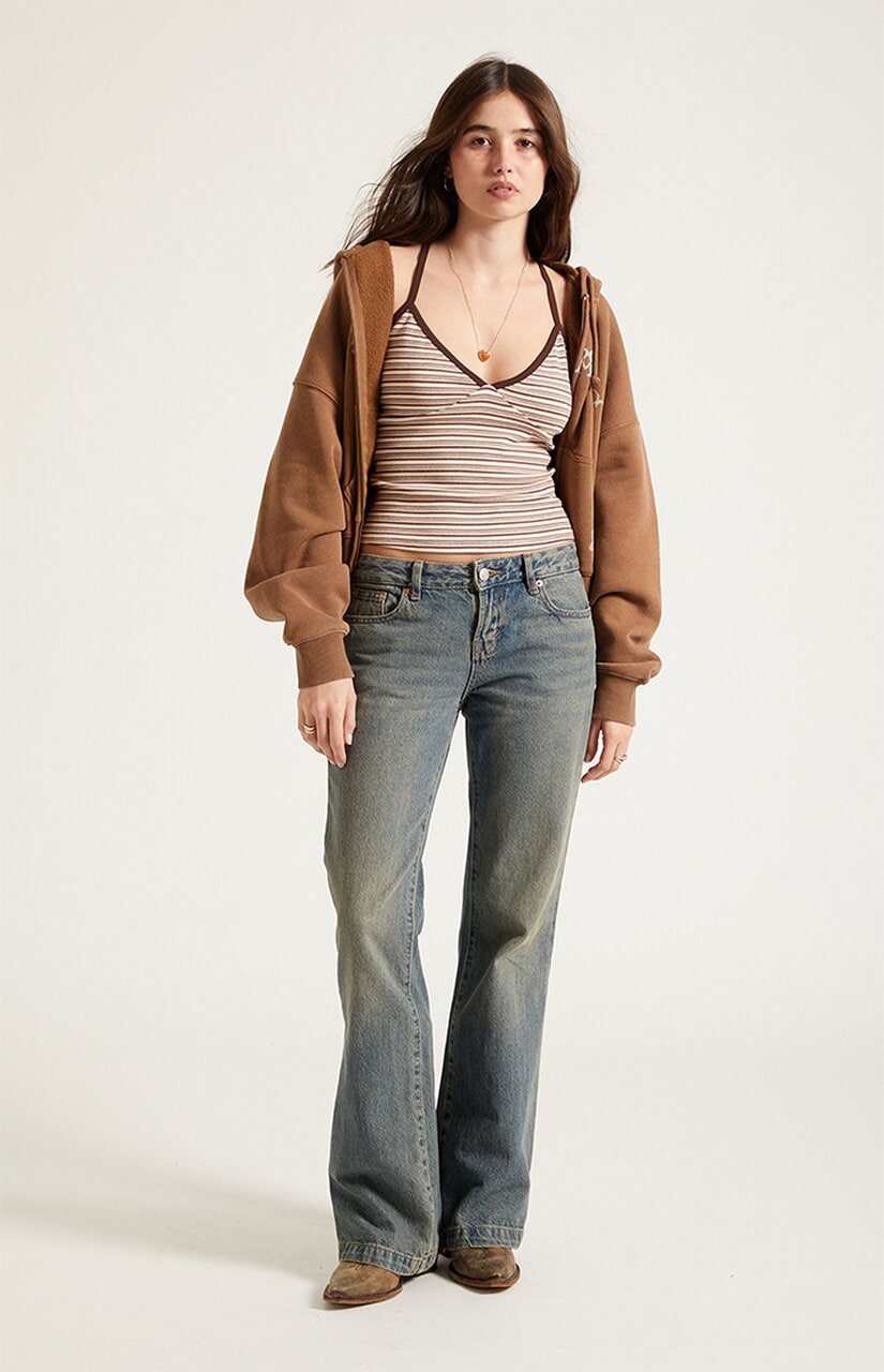 Jade Low Rise Bootcut Jeans Button Pocket Dark Blue