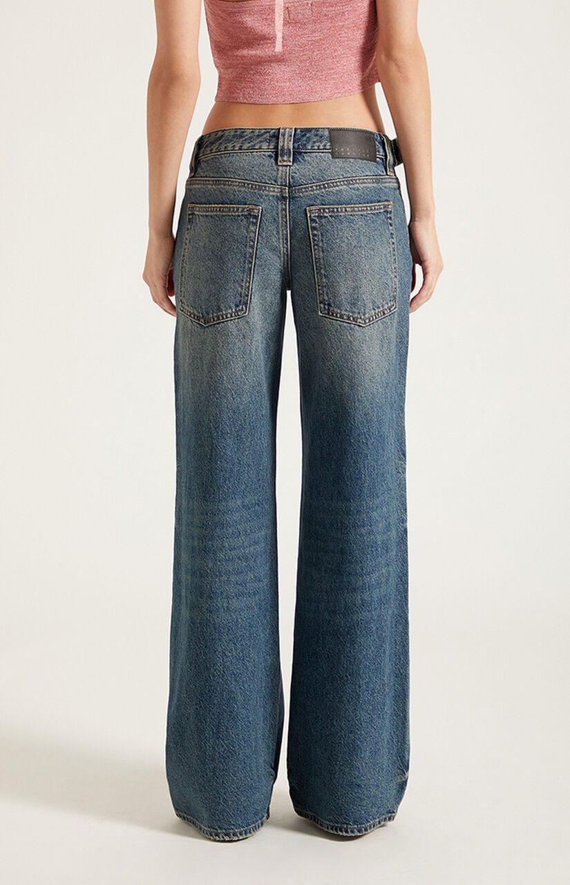 Casey Low Rise Baggy Jeans Belt Tab Dark Blue