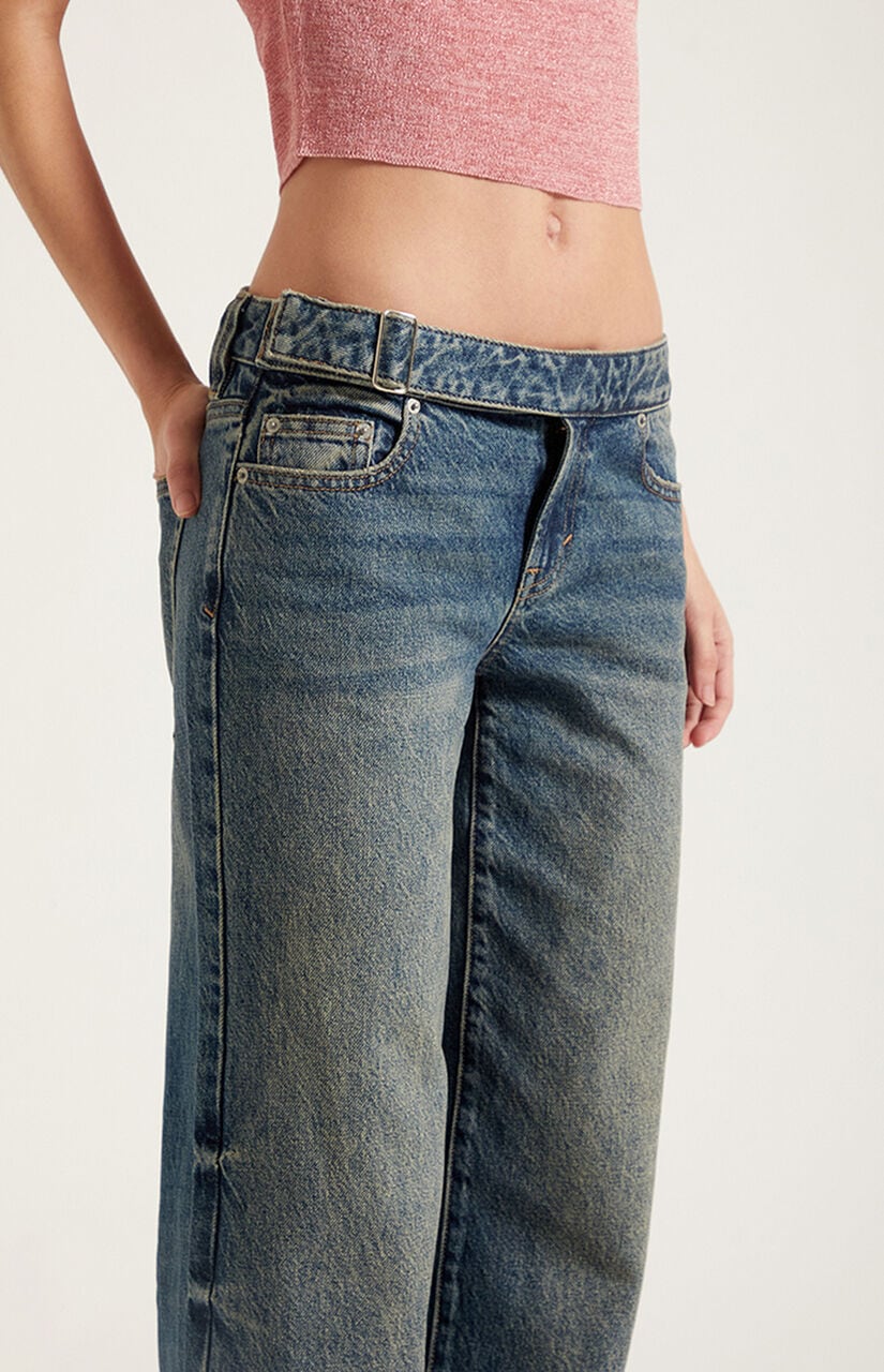 Casey Low Rise Baggy Jeans Belt Tab Dark Blue