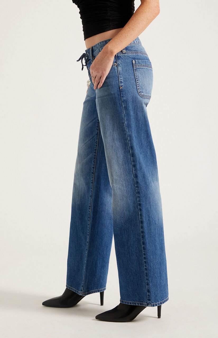 Zoe Low Rise Girlfriend Jeans Lace-Up Medium Blue