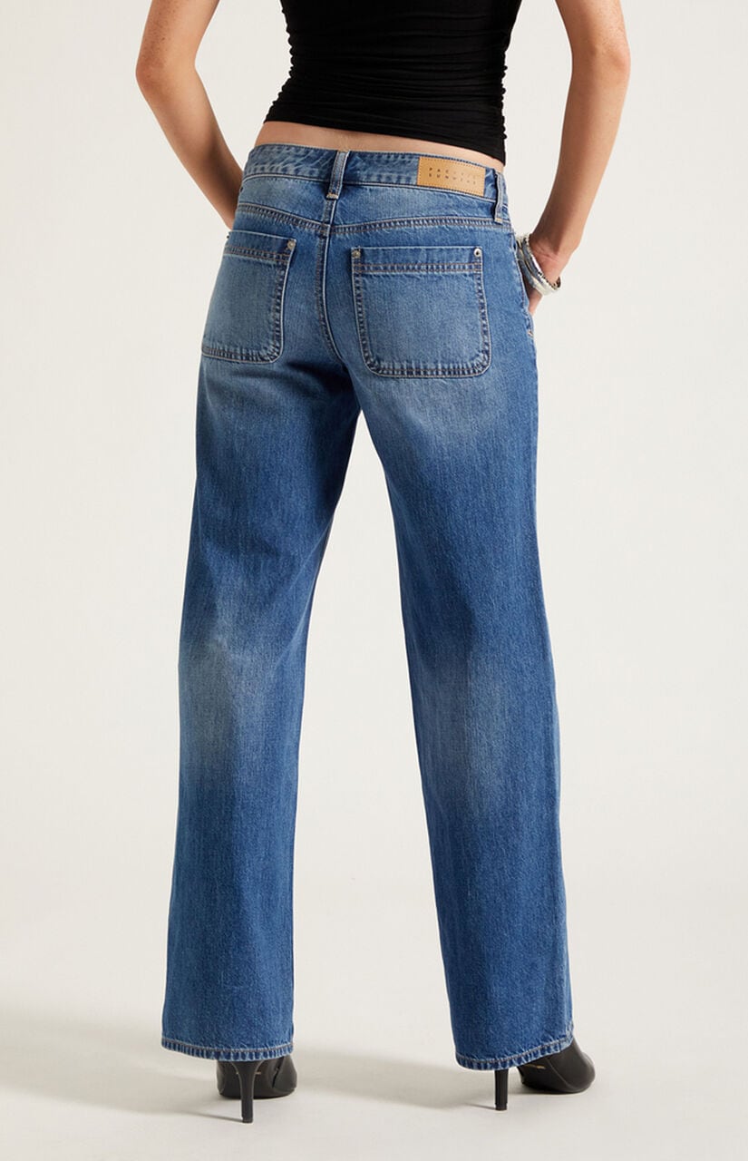Zoe Low Rise Girlfriend Jeans Lace-Up Medium Blue