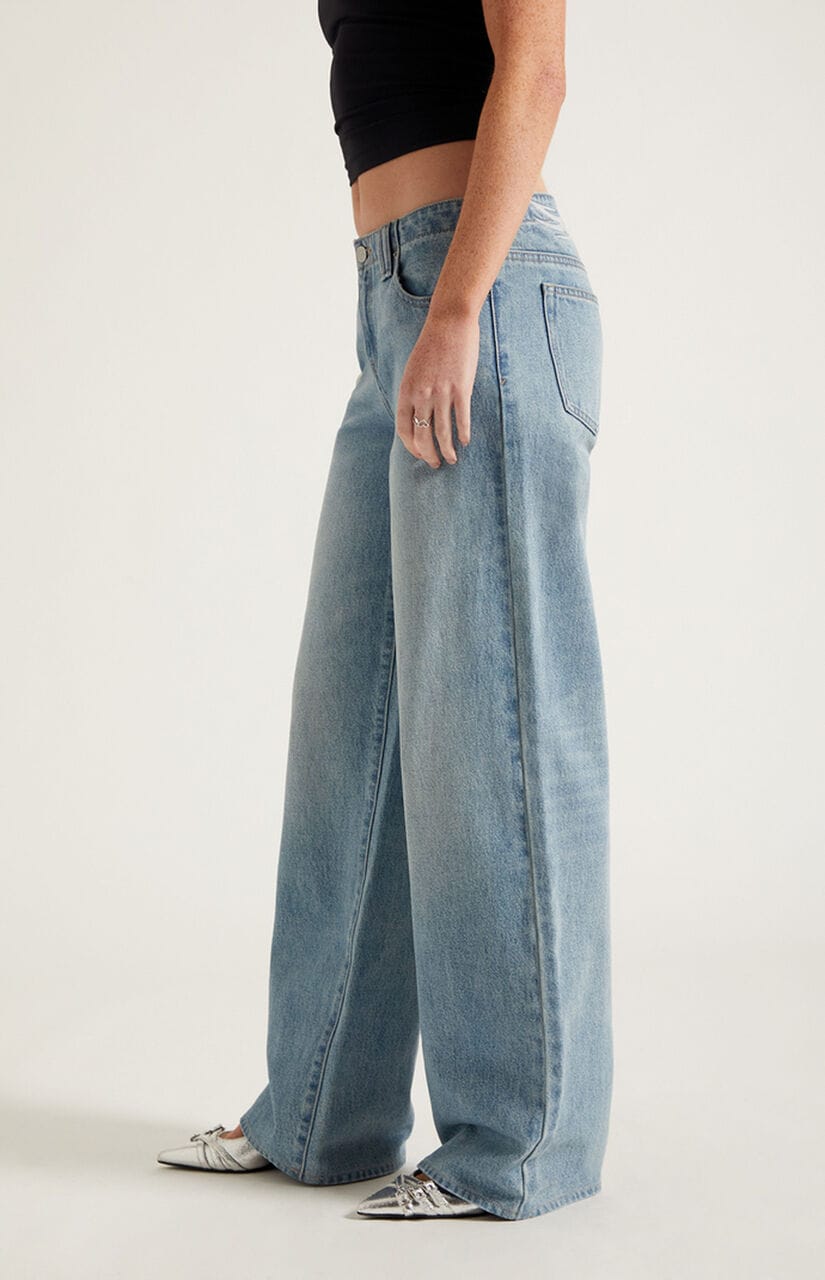 Casey Low Rise Baggy Jeans Star Embroidered Light Blue