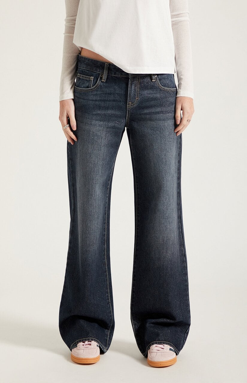 Zoe Low Rise Girlfriend Jeans Sparkly Dark Blue