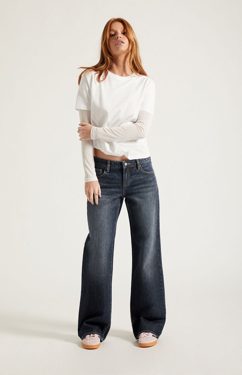 Zoe Low Rise Girlfriend Jeans Sparkly Dark Blue