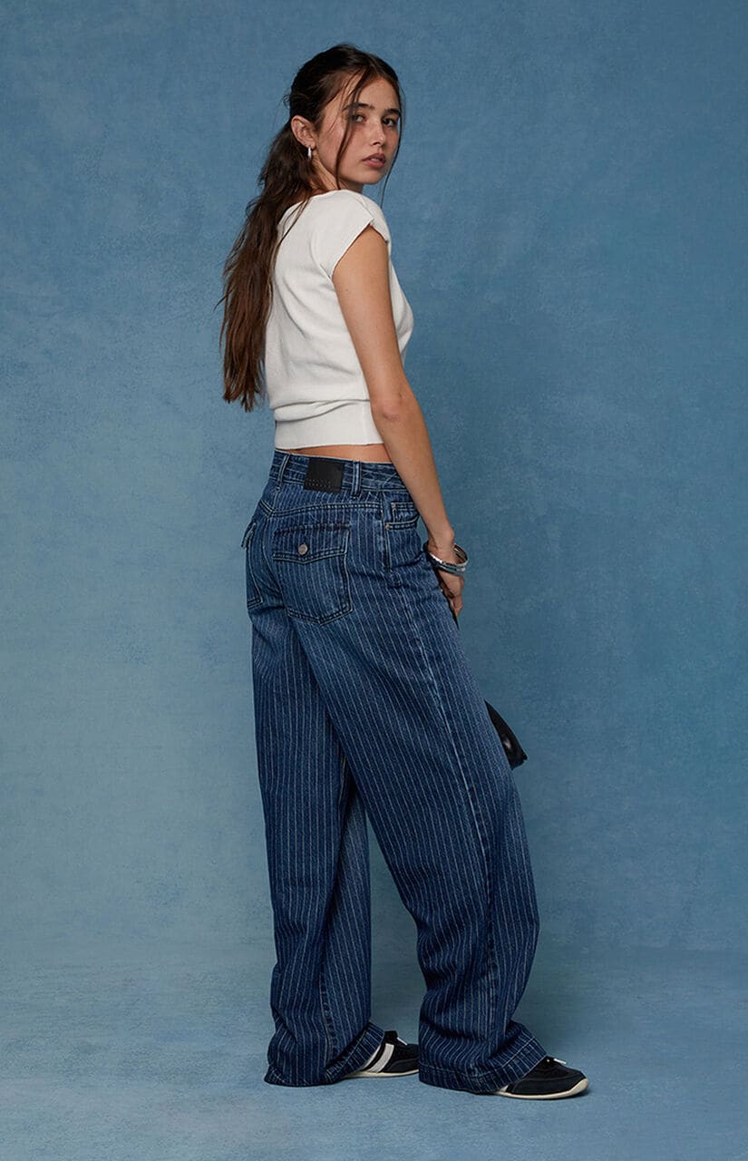 Casey Low Rise Baggy Jeans Pinstripe