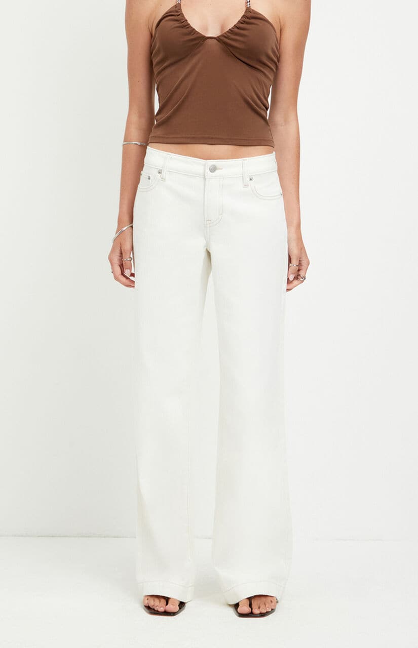 Casey Low Rise Baggy Jeans Contrast Stitch White
